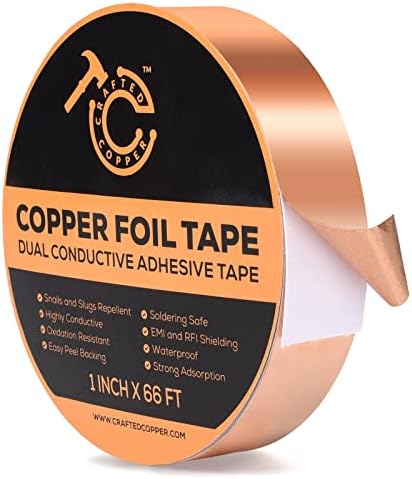 Copper Tape (1inch x 66FT) 99% Pure Double Sided Adhesive Conductive Copper Foil Tape for Guitars, EMI Shielding, Electric Connections, Repairs, Grounding, Craft