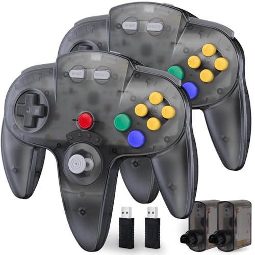 Image of KIWITATA 2 Pack Wireless N64 Controller for Switch Games, 2.4GHZ N64 Remote Wireless Joystick Game Controller Compatible with N64 System, Switch 1 /2,Windows PC & Mac