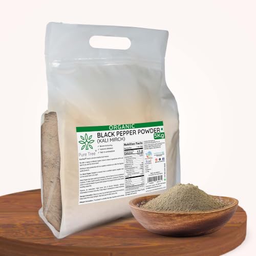 Image of Pure Tree Certified Organic Black Pepper Powder | 5 Kg / 5000 g | Kali Mirch Powder | Black Peppercorn Kaali Mirch | Aromatic Black Pepper Seeds Powder | Miriyalu Powder Spices