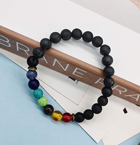 CASDAN 2-14 Pcs 8mm Lava Stone Bracelet for Women Men 7 Chakra Aromatherapy Essential Oil Diffuser Bracelet Natural Stone Beads Yoga Bracelet 6