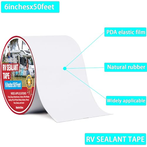 Image of CHUANGSEED RV Roof Tape White, 6 Inch X 50 Feet, Sealant Patch Repair for Camper, Trailer, Stop Leaks, UV-Resistant, Weatherproof, Boat
