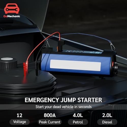 Image of GoMechanic Portable Jump Starter for Car Battery | 10000mAh | Car Battery Jump Starter & Tyre Inflator | 1000A Peak Current | 5L Petrol & 3L Diesel Engines | 150 PSI Air Pump | LED Light & Power Bank