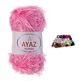 Fransen-Strickgarn Yumos 140m/100g Fancy Garn Strickwolle 40 Farben, Farbe:1229 rosa