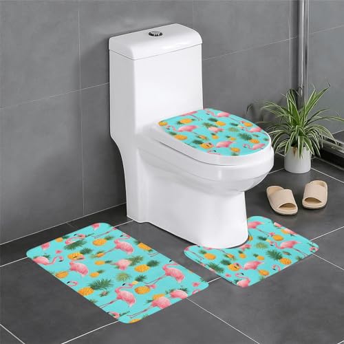 3 Piezas Juego De Alfombra De Baño Estampado De Flamencos Juego De Alfombrillas De Baño Antideslizantes Decorar Alfombras De Cama, para Bathroom, Cocina, Dormitorio