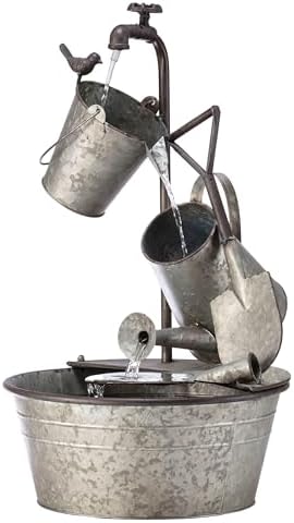 Outdoor Floor 3-Tiered Metal Garden Tools Water Fountain