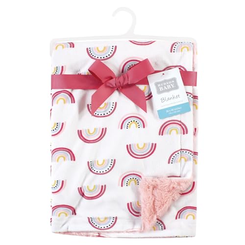 Image of Hudson Baby Unisex Baby Plush Blanket with Furry Binding and Back, Modern Rainbow, One Size