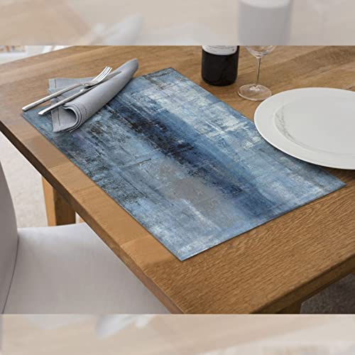Blue And Grey Abstract Art Placemats Set Of 4 For Dining Table Pvc Wipeable Place Mats Washable #TOP3