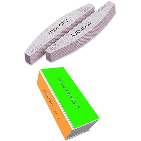 Nail File 100/180 Grit Nail Files for Natural Nails Acrylic Nails & 4 Way Nail Buffer Block Nail Shine Buffer Block Cover