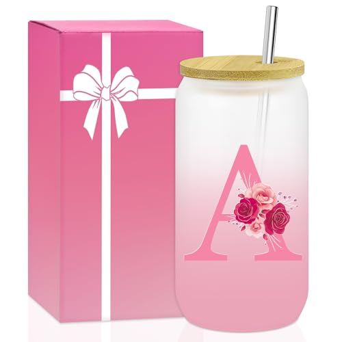 Mother's Day Gifts,Birthday Gift for Women,Initial Canvas Tote Bag,Personalized Gifts for Women,16oz Glass Cup With Straw,Jewelry Storage Box,Monogrammed Gift for Woman Mom Sister Bestie-T