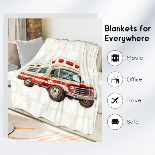 Ambulance Blanket, Cozy Soft Throw Gifts for Kids, Cute White Flannel Throw Blankets for Bed Couch, 60x80 Inches