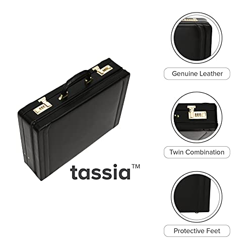 Tassia Briefcases - Medium Leather Executive Attache Case Briefcase - Luxury Suede Interior & Twin Combination Locks - Laptop Hand Luggage Pilot Case - Image 4