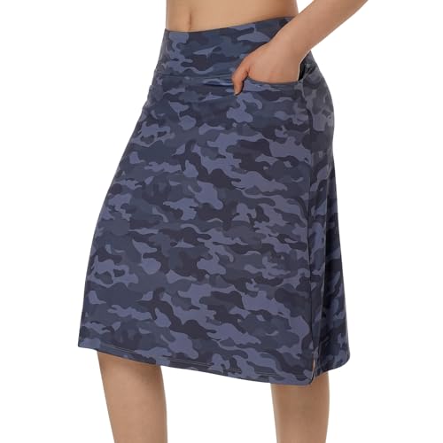 ANIVIVO Women's Skorts Knee Length, Modest Long Skort Athletic Sports Casual Skirt with High Waisted Pockets, Camouflage, XXL