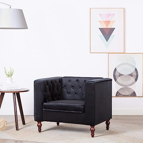 SooIarix Elegante sillón de terciopelo negro, robusto sillón de salón con cierre de botones, reposabrazos extra anchos, 86 x 67 x 71 cm, gran comodidad para dormitorio