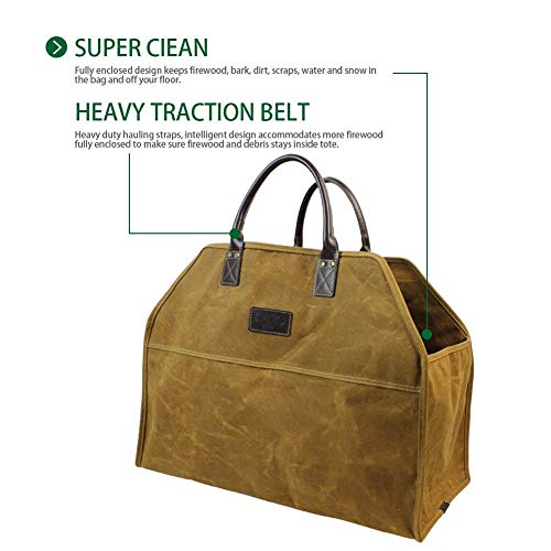 INNO STAGE Heavy Duty Wax Canvas Log Carrier Tote,Large Fire Wood Bag,Durable Firewood Holder,Canvas Shopping Bags, Fireplace Wood Stove Accessories Storage Bag for Fire Pit for Camping, BBQ Barbecue - Image 3