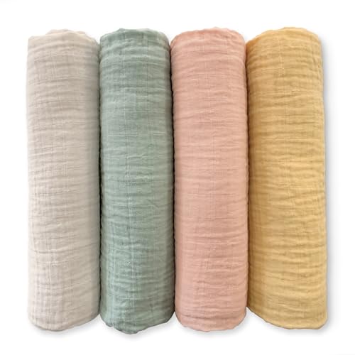 Image of SwaddleDesigns Cotton Muslin Swaddle Blankets for Babies, Set of 4, Neutral Receiving Blankets for Newborn, Baby Registry & Gift, 46x46 inches, Spring Garden