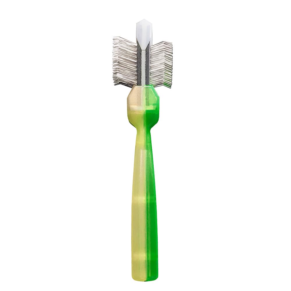 DUO SILCOATER – Cepillo para el pelaje inferior y cepillo de aseo para perros y gatos – Cepillo suave para pelo corto de doble pelo y pelo largo – Cepillo profesional flexible verde/dorado