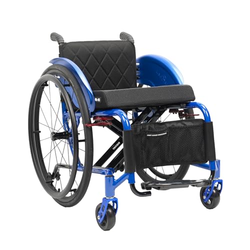 TRGCJGH 折り畳み手動車いす スポーツ成人用自走式軽量折りたたみ車イス アルミ製 折りたたみ 車イス 旅行用 外出用 持ち運び易い (Size:40cm/15.7in Seat,Color:Blue)