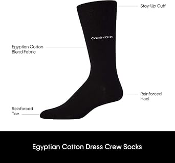 Calvin Klein Mens Dress Socks Egyptian Cotton Blend Cushioned Crew Socks | Fine Egyptian Cotton Blend, Stay-Up Cuff, Reinforced Heel and Toe, Cushioned Comfort, Crew Length for Casual and Workwear