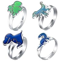 AYVRUOP 4 Stück Stimmungs-Dinosaurier-Ringe-Set, Farbwechsel, Emotionsgefühl, stimmungsring kinder,kinderringe,Party-Spielringe