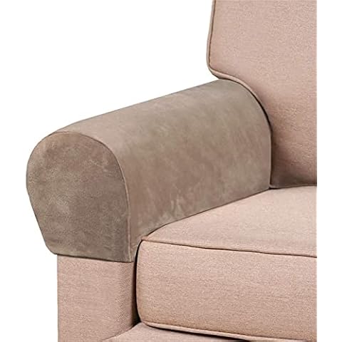 LINGKY Thick Velvet Stretch Armrest Covers for Chairs and Sofas Armchair Covers for Arms Couch Arm Covers Armrest Covers for Sofa Non Slip (Taupe,Set of 2) Cover