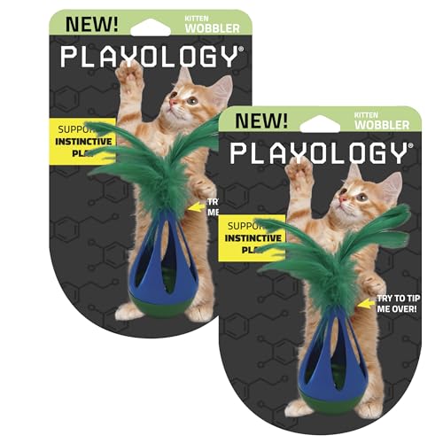 Playology Cat Toy Set 2-Pack Teeter Totter Toys | Interactive Feather-Topped Cat Toy Gift Set | Engaging Indoor Playtime