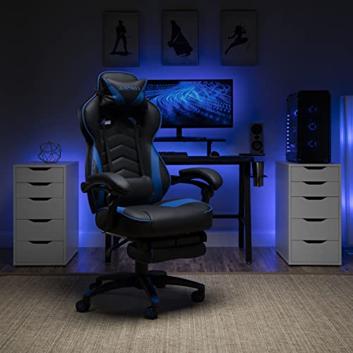 Image of RESPAWN 110 Ergonomic Gaming Chair with Footrest Recliner - Racing Style High Back PC Computer Desk Office Chair - 360 Swivel, Adjustable Lumbar Support, Headrest Pillow, Padded Armrests - 2019 Blue