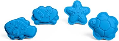 Bigjigs Toys Ocean Blue Silicone Sand Moulds - 4pc Silicone Beach Toys Set, Eco Friendly Beach Toys, Sustainable Sand and Water Toys, Sand Toys for Toddlers Age 3-5 Years