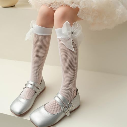Hollowout Kneehigh Socks For Little Girl Fashion Net Breathable For Kids Lace Bowknot Trim Girl Knee High Socks4