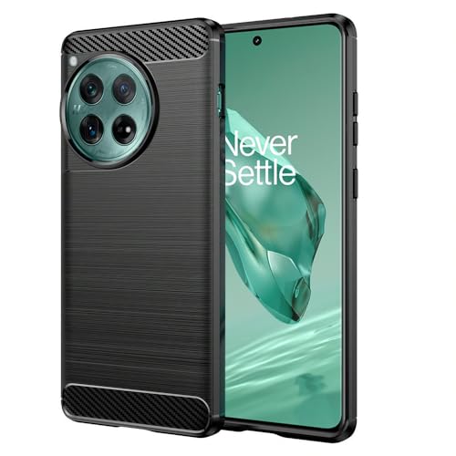 MARGOUN For OnePlus 12 Case Brushed Texture Carbon Fiber TPU Cover Anti-Fingerprints 6.82 Inch (Black)