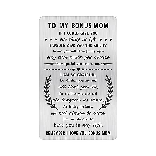 Alotozo Bonus Mom Valentines Day Gifts - Remember I Love You Bonus Mom Valentines Card - Engraved Wallet Card Inserts to My Step Mother