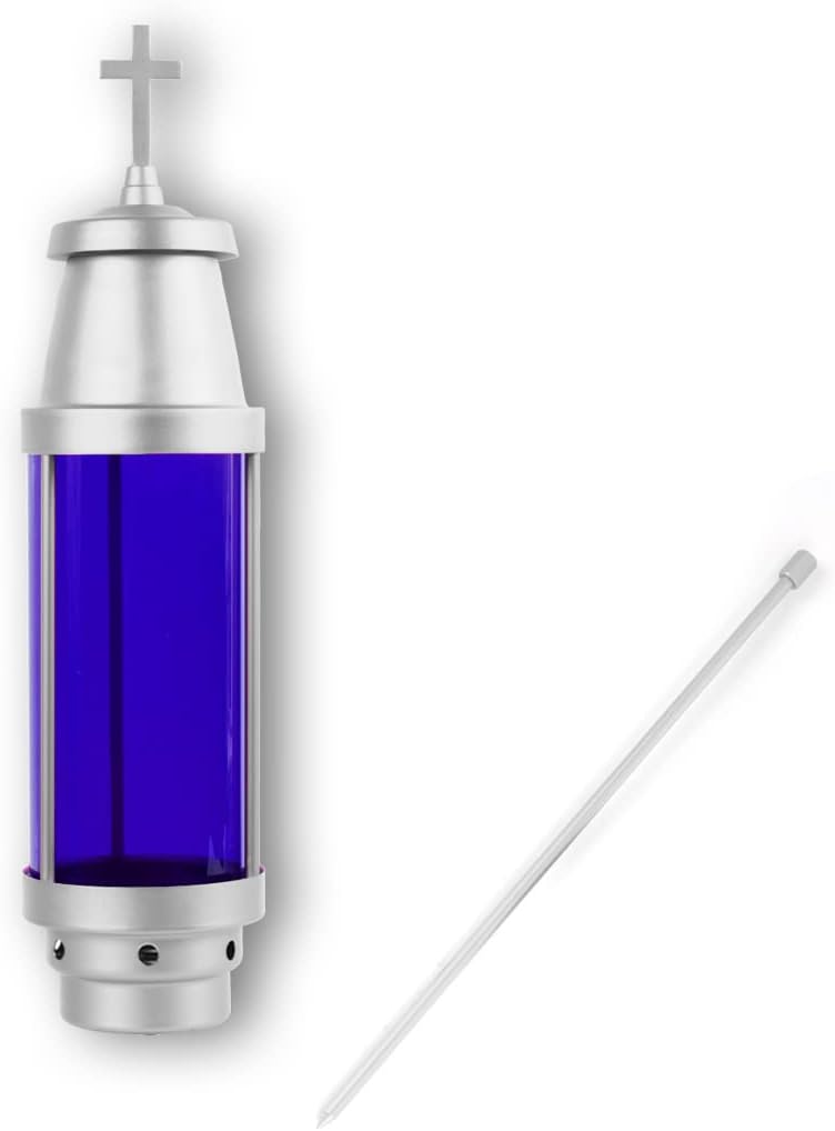 Cemetery Candles for Grave,7 Day Outdoor Cemetery Memorial Candle Holder,Cemetery Lights for Grave,Memorial Candle,Cemetery Decorations for Grave (Silver Blue Latin Cross) - Image 2