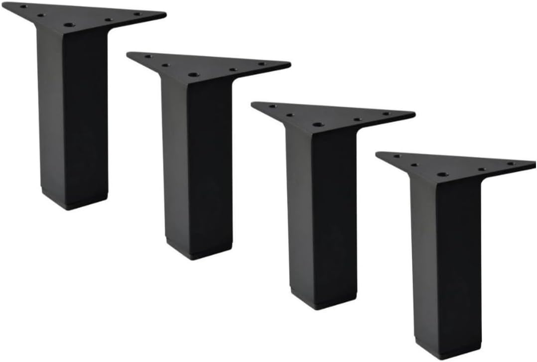 Black 5 Inch Square Metal Furniture Legs, Sofa Couch Cabinet Coffee Table Feet, Set of 4pc