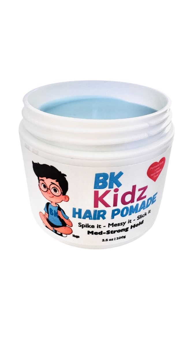 Boys Hair Pomade BK Kidz 3.5 oz - Strong Hold Gentle Formula for Kids Toddlers, Water-Based Easy Washout, Long-Lasting Styling