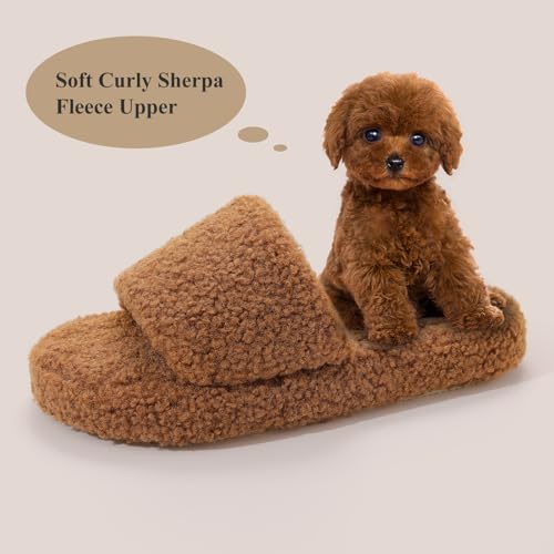 Parlovable Fuzzy Slippers for Women Open Toe Curly Fur Fluffy House Shoes Memory Foam Thick Sole Non-Slip Slides Cozy Sandals Indoor Outdoor4