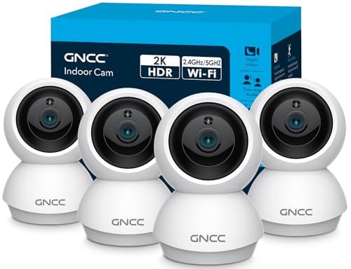 GNCC 2K Cameras for Home Security-2.4/5Ghz WiFi Indoor Camera with 360° Motion Detection for Pet/Baby/Nanny/Dog 2-Way Audio, Night Vision, 24/7 SD Card Storage, Cloud Storage, Works with Alexa, 4 Pcs