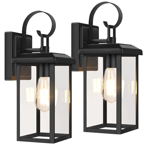 Image of BesLowe 2-Pack 15 inch Outdoor Wall Light Fixtures, Black Modern Porch Sconces | Waterproof, Rust-Resistant, Durable Metal with Clear Glass, Standard E26 Socket, Easy to Install
