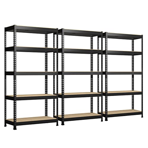Image of PrimeZone Storage Shelves 3 Packs 5 Tier Adjustable Garage Storage Shelving, Heavy Duty Metal Storage Utility Rack Shelf Unit for Warehouse Pantry Closet Kitchen, 35.5 inch x 15.75 inch x 71 inch, Black