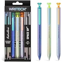 WRITECH Gel Pens Black Ink Sleek Metal Barrel Pen Fine Point 0.7mm Retractable 3ct No Smear Quick Dry Smooth Writing Silent Clicker Space Up Astroline