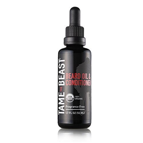 Organic Beard Oil, Unscented and All-Natural - Fragrance-Free, Certified 100% USDA Organic Beard Conditioner Oil with Argan Oil and Jojoba Oils by Tame the Beast
