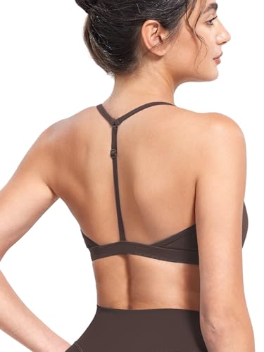 Image of YEOREO CoreFlex Women Sports Bras | Strappy, Padded, Halter, Open Back, Light Impact, Deep V Neck, Yoga, Workout, Gym