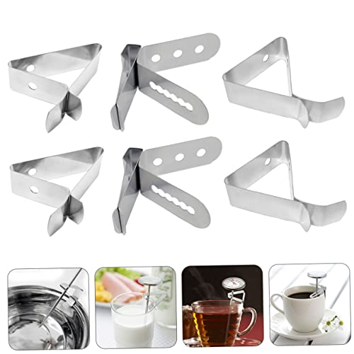 KICHOUSE 6Pcs Stainless Steel Thermometer Probe Clip Holders for Coffee Cups and Clip Holders for Accurate Temperature Reading in Beverages