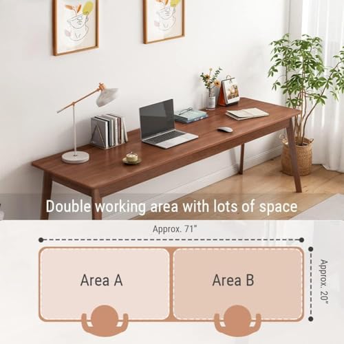 Image of Modern Long Wooden Computer Desk, Natura; Brown Writing Table for Home Office, Minimalist Design,71 inch Simple Modern Extra Long 2-Person Wood Computer