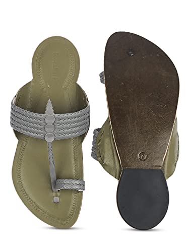 Image of KORAKARI Mens Kolhapuri Chappal, Handcrafted Sandal, Smooth and Comfortable Flip Flops Slipper Anti Slip Design Genuine Leather Traditional Footwear.