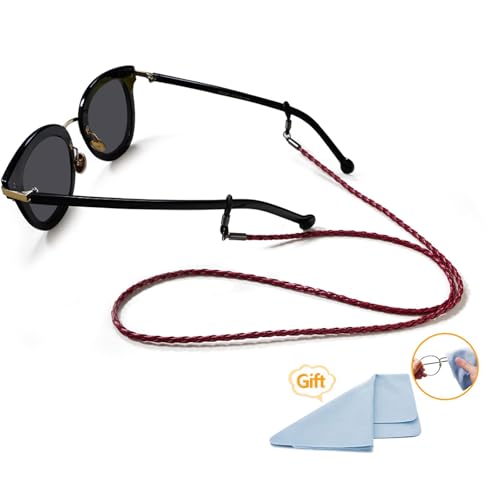 BILIONE Eyeglass Straps, 6 PCS Premium Leather Textured Braided Sunglass Necklace Chains, Eyewear Retainer for Men and Women, Glasses Cord Lanyard Around Neck for Kids