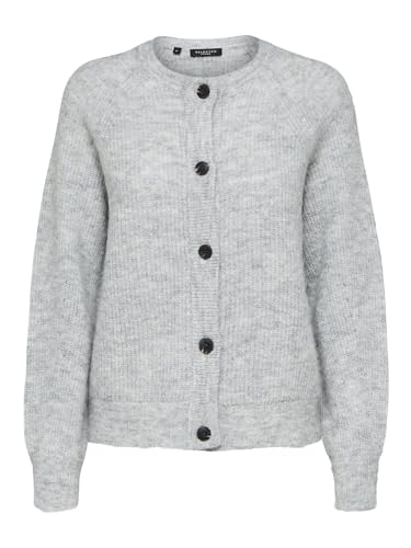 Selected Damen Strickjacke Relaxed Fit Rundhals Raglanärmel Fallmaschen, Farben:Grau-2, Größe:XXL