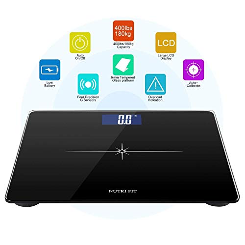 Nutri Fit Extra-Wide/Ultra-Thick Digital Body Weight Bathroom Scale With 3 Inch Large Easy Read Backlit Lcd Display Max Capacity 400Lb Step-On Technology, Black #TOP3