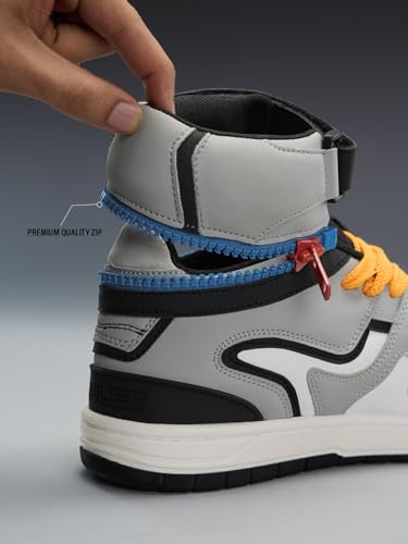Image of The Souled Store UBZ Convertible: Shuttle 2-in-1 High Top Low Top Sneaker Textured PU and Padded Mesh Breathable Flexible Sole Streetwear Casual Sneakers for Men UK 6-11