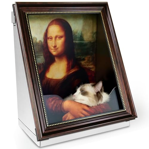 Cardboard Cat House with Scratcher for Indoor Cats Mona Lisa Cat Bed Painting Cat Scratcher Bed Half-Surround Design W/Horizontal Cat Scratcher Scratching Board W/Catnip(Mona Lisa Frame Pre-Taped)
