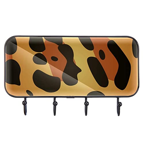Ganchos para llaves con estampado de leopardo animal para decoración de pared con 4 ganchos para llaves, colgador de abrigos, colgador de bolso, gancho de toalla, ganchos de llaves de fácil montaje
