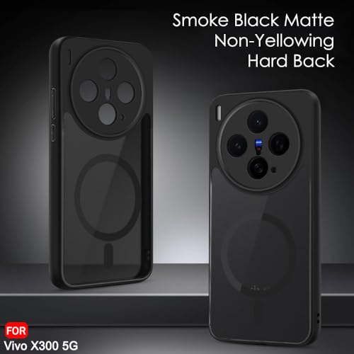 Image of TheGiftKart Hybrid Shockproof Back Cover Case for Vivo X300 5G Compatible with MagSafe | Hard Back Cover Case for Vivo X300 5G (PC & TPU, Translucent Smoke Matte Back, Black Sides)
